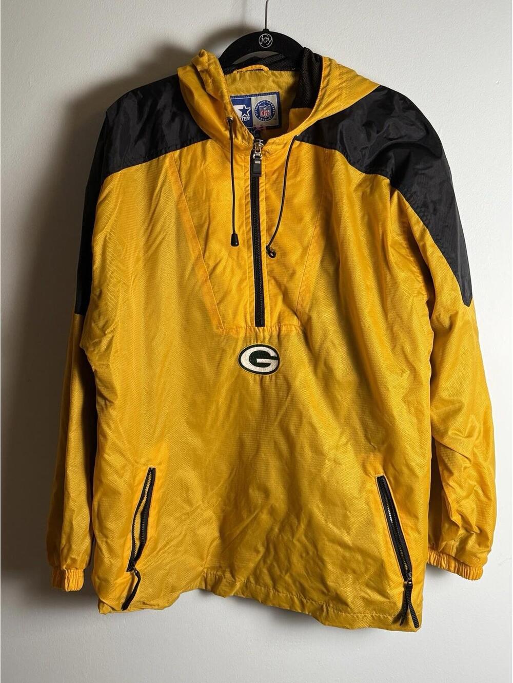 Green Bay Packers Raincoat Vintage Starter NFL Yellow Pullover Jacket Medium 90s